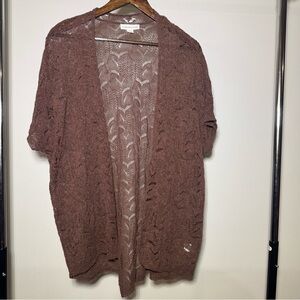 Vintage 90s Lace Linen Brown Cardigan Size 2X Summer Beach Y2K Cottagecore Boho